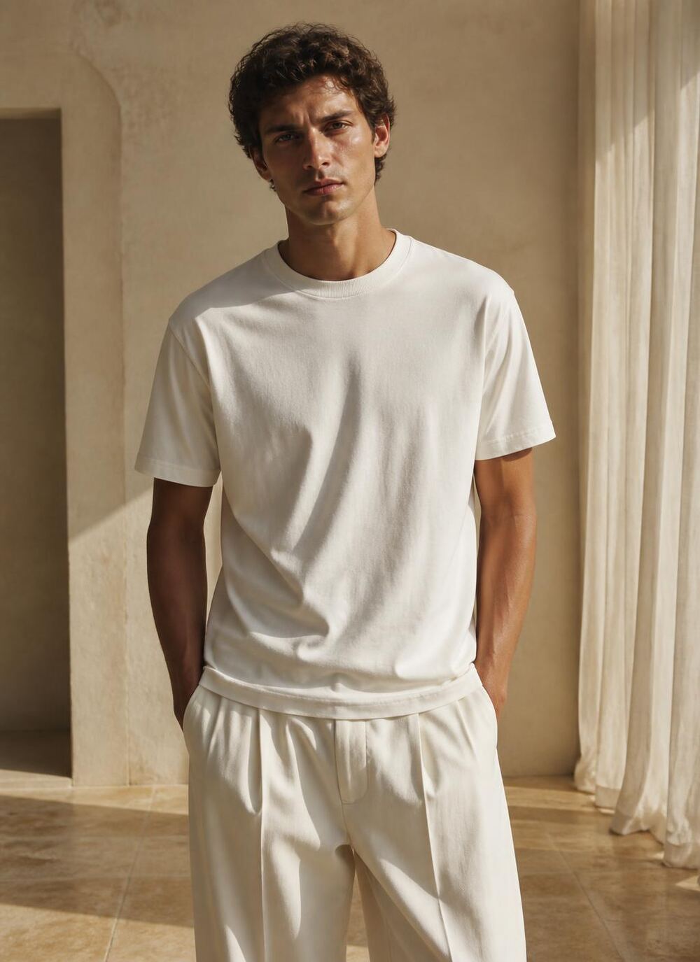 The Atlas Cotton Tee in White — washable mulberry silk dress by Scarlett Adele, photographed in warm Australian and Los Angeles light.