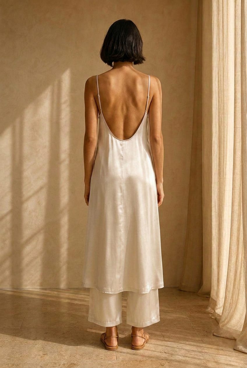 The Elodie Slip Set in Ivory — Back — low scooped back in ivory silk thumbnail