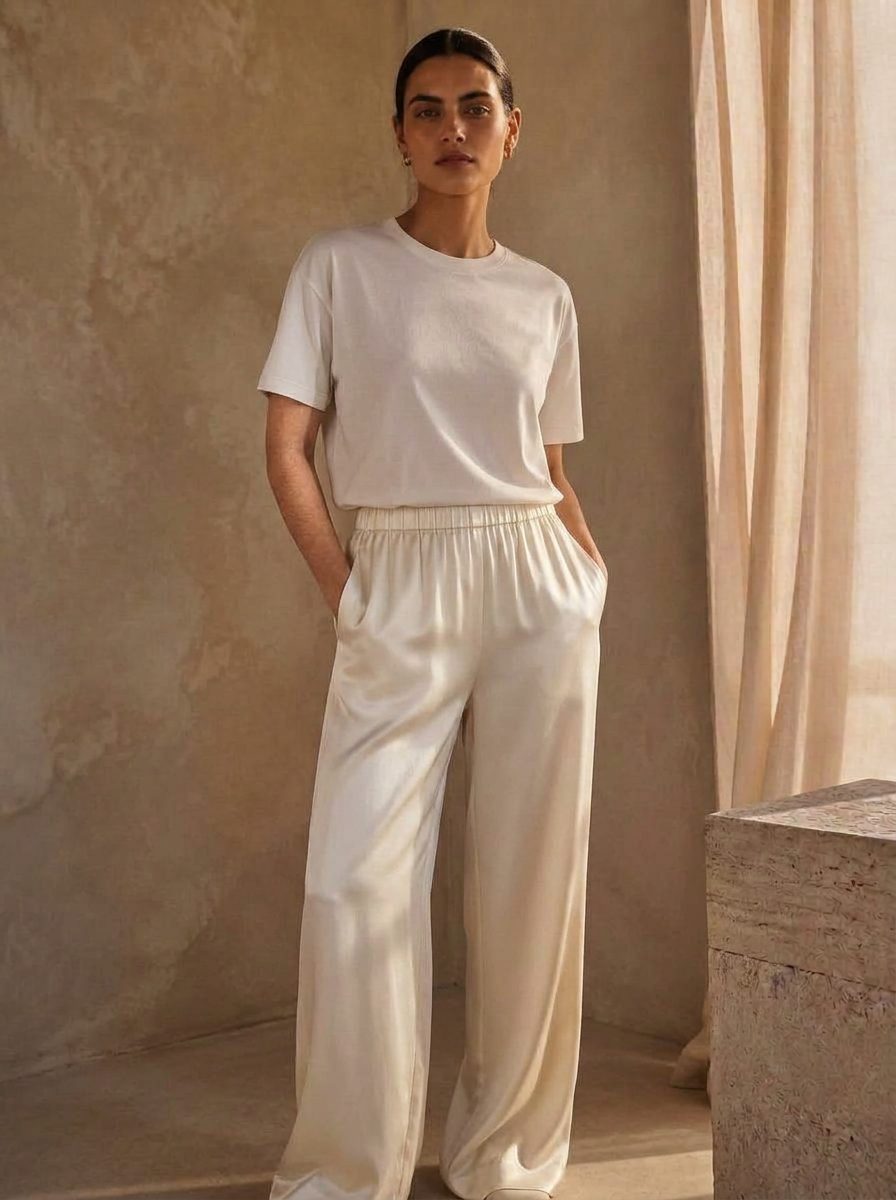 The Margo Tee in White — washable mulberry silk dress by Scarlett Adele, photographed in warm Australian and Los Angeles light.