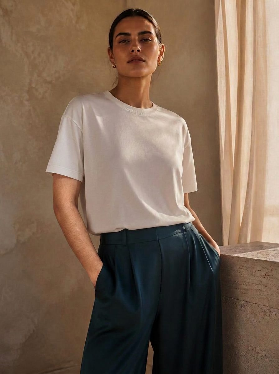 The Margo Tee in White — washable mulberry silk dress by Scarlett Adele, photographed in warm Australian and Los Angeles light.