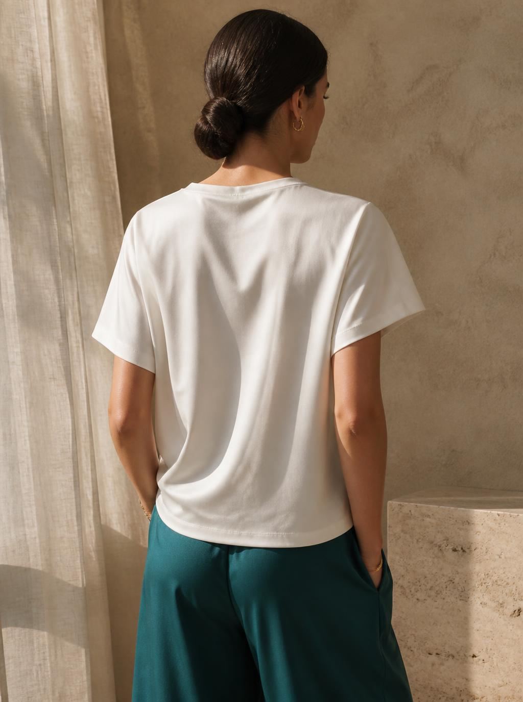The Margo Tee in White — Back — straight body, fine double needle hem thumbnail