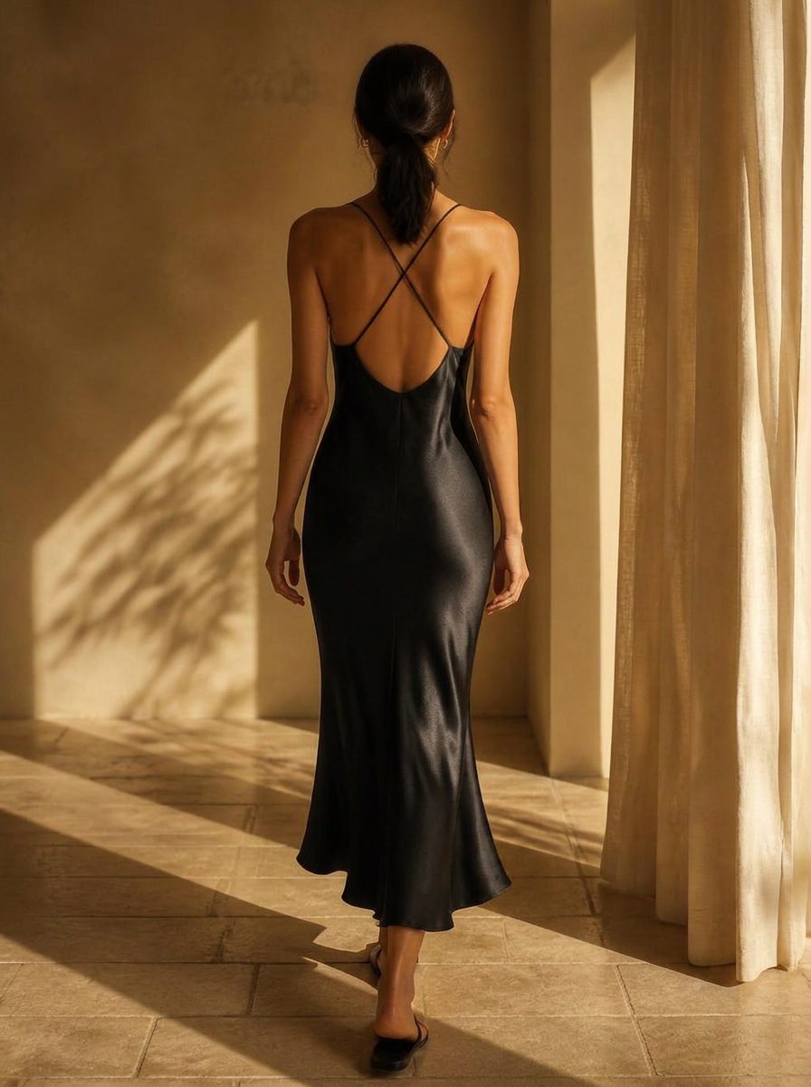 The Mira Bias Slip in Black — Back — low scoop, crossed straps thumbnail