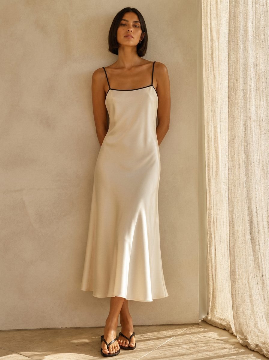 The Sylvie Lace-Back Midi in Ivory — washable mulberry silk dress by Scarlett Adele, photographed in warm Australian and Los Angeles light.