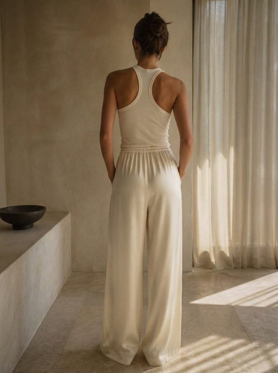 The Silk Cotton Tank in Cream — Back — clean cut, narrow straps thumbnail